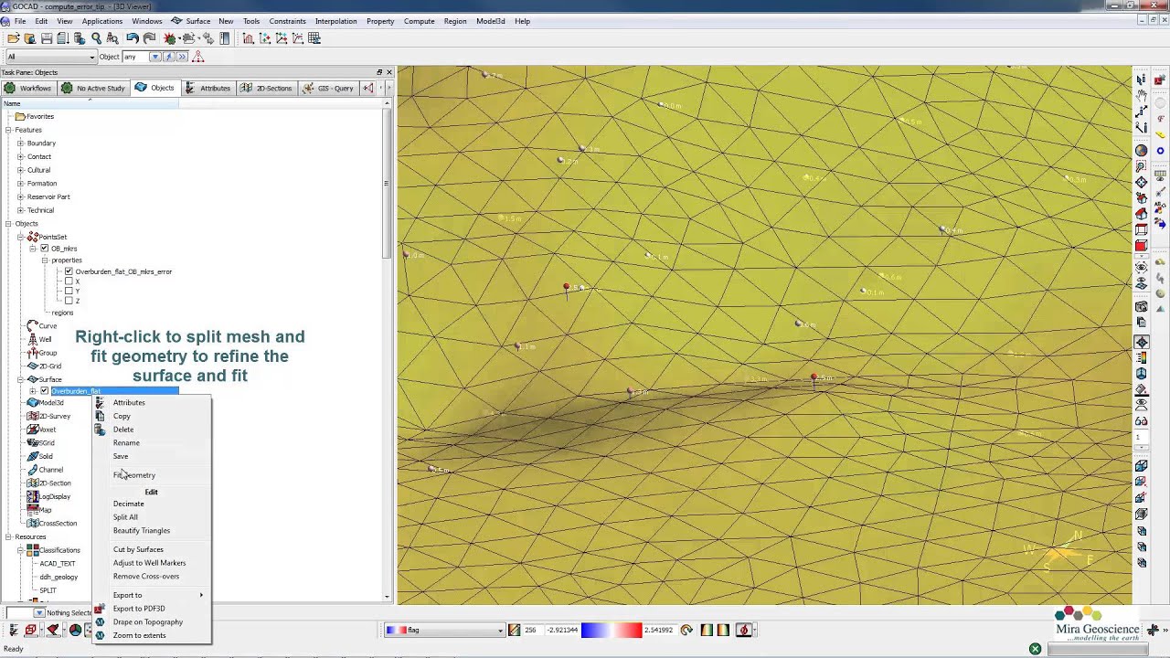 GOCAD Mining Suite Making wireframe surfaces fit data constraints