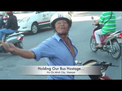 Crazy Vietnamese Man Holds Up Tour Bus