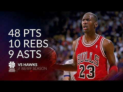 Michael Jordan 48 pts 10 rebs 9 asts vs Hawks 88/89 season