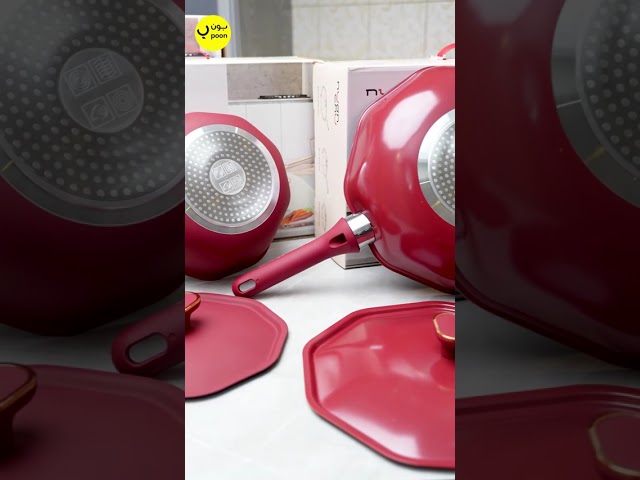 الطقم الملكى من التيفال الفاخر باللون الاحمر مكون من 6 قطع مقاس 24cm.32cm.24cm