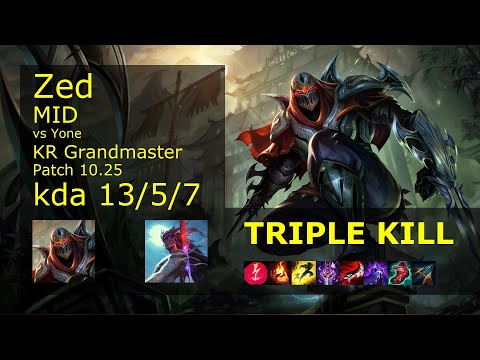 Zed vs Yone Mid - KR Grandmaster 13/5/7 Patch 10.25 Gameplay // [롤] 제드 vs 요네 미드