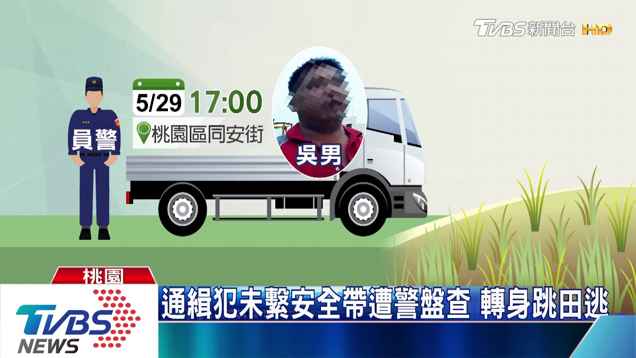 通緝犯未繫安全帶遭警盤查 轉身跳田逃