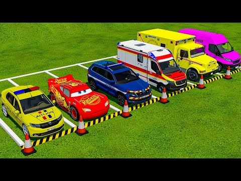 TRANSPORTING POLICE CARS, FIRE DEPARTMENT, AMBULANCE VEHICLES WITH TRUCKS! - FARMING SIMULATOR 22
