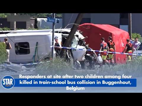 Responders at site after two children among four killed in train school bus collision in Belgium