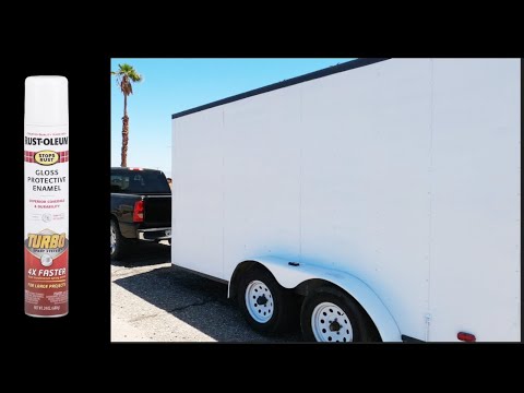 Using the Rust-Oleum Stops Rust Gloss White Spray Paint 24oz On Our Trailer