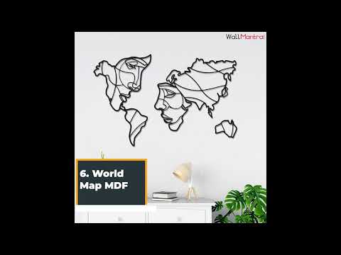 Face of world map in black color design wooden wall hanging