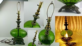 Vintage Green Glass MCM Hollywood Regency Lamp #hollywoodregency #vintage