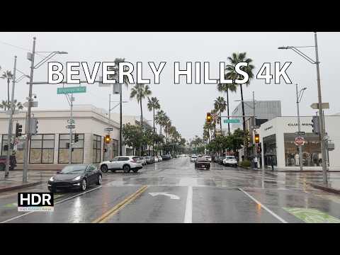 Beverly Hills Rainy Streets 4K – Christmas 2025 - Driving Downtown