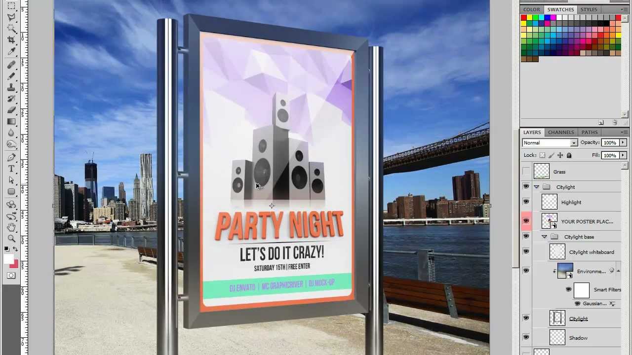 Realistic Citylight Poster Mock-Up