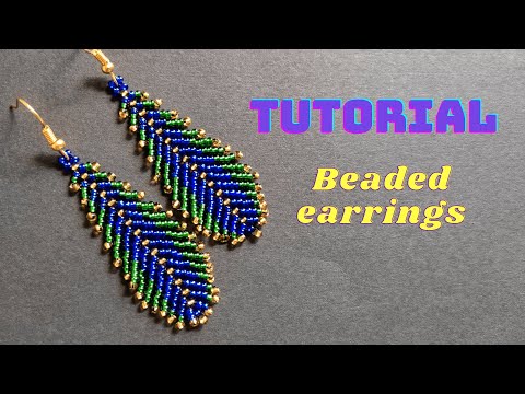 How to make beaded feather earrings, seed bead peacock earrings tutorial