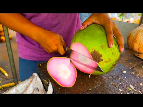 Rare Pink Coconut ! Ever seen This? Coconut Cutting Skills | Cambodian Street Food