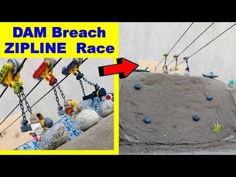 LEGO DAM Breach - ZIPLINE Race - Ep 16
