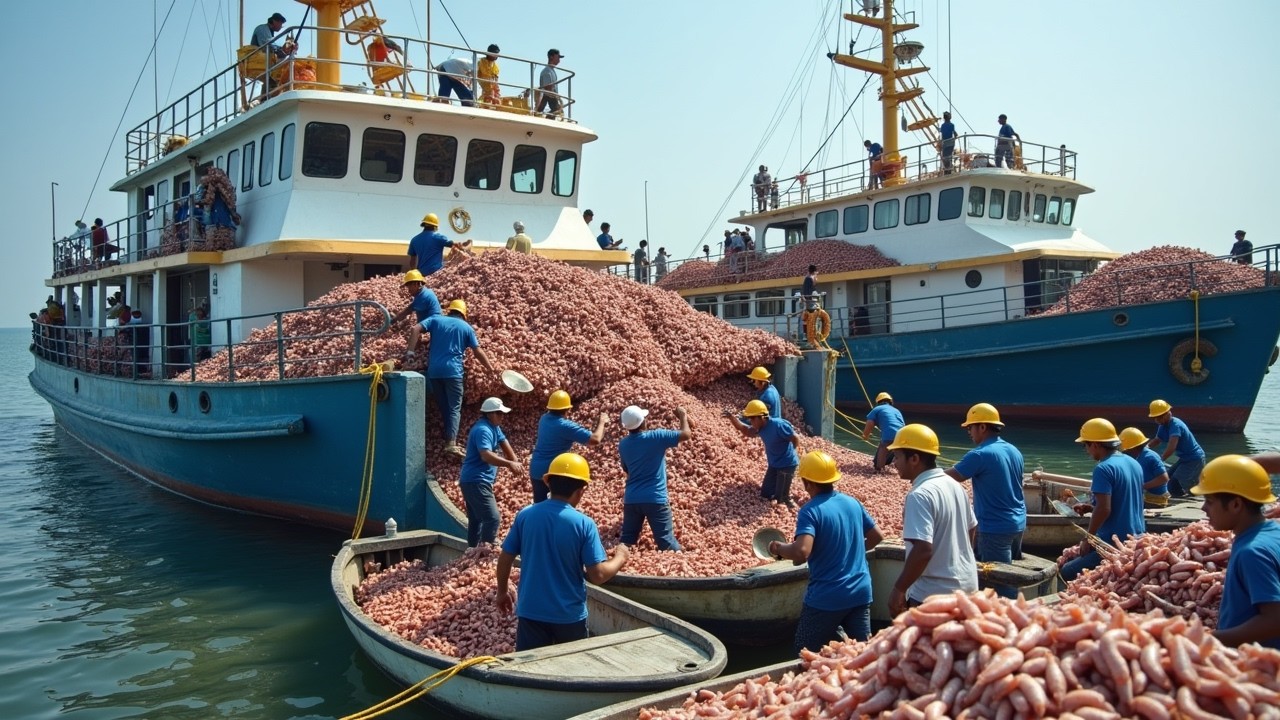 Terrifying Deep Sea Shrimp Hunt – Japanese Fishermen Catch 100 Tons of Giant Squid, Shrimp Every Day