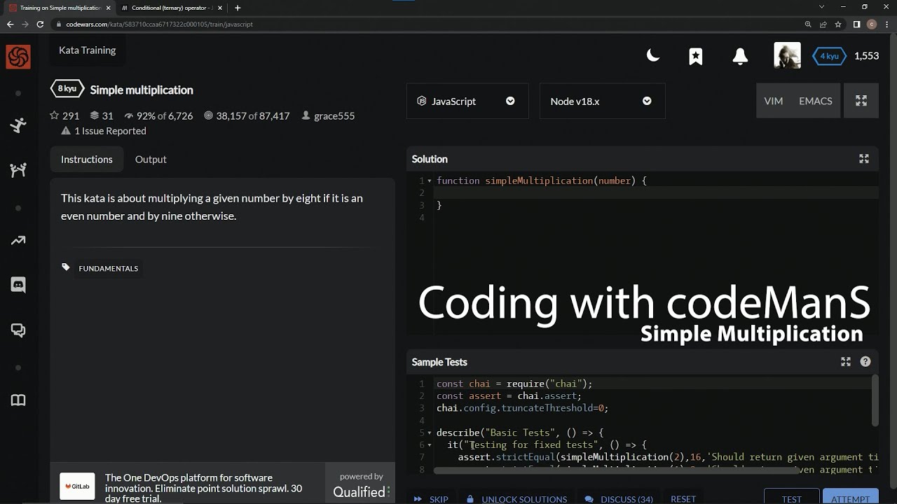 Codewars 8 kyu Simple Multiplication Javascript