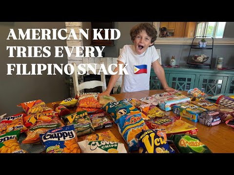 Trying Filipino Snacks for the First Time! 🇵🇭 | American Kid Reviews Fudgee Bar & More