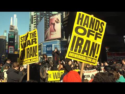 New Yorkers gather in Times Square to protest US-Israeli strikes on Iran