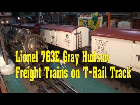 Lionel 763E Gray Hudsons with Semi-Scale and Tinplate Freights on T-Rail Lake Shore Railway