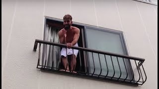 ADAM SALEH JUMPING OUT OF THE BALCONY WINDOW