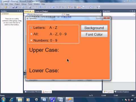 Visual Basic 2010 Express Tutorial 20 ColorDialog - Changing Background & Font Color -SpeakABCs 4/11
