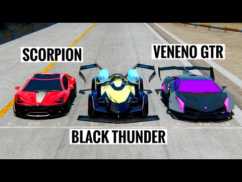 Lamborghini V12 Black Thunder vs Lamborghini Veneno GTR vs Lamborghini Scorpion - Drag Race