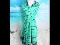 Teal Green Horizontal Stripes Tie Dye Sarong Cover Up Sun Dress Wholesalesarong Com