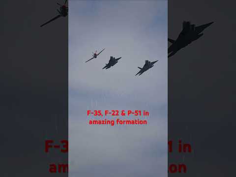 USAF Heritage Flight F-35 F-22 P-51 in amazing formation #airshow #airforce #viral #trending #shorts