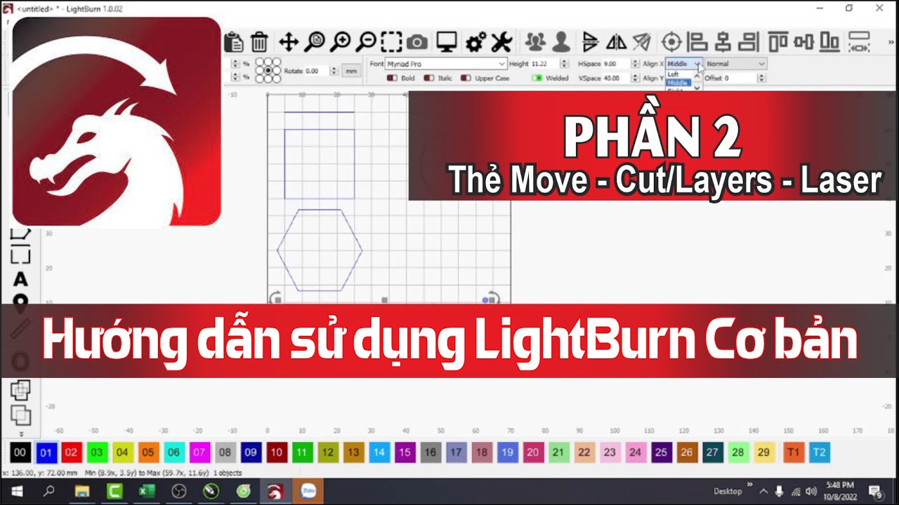 Hướng dẫn sử dụng LightBurn Cơ bản | Thẻ Laser, Cut Layers, Move