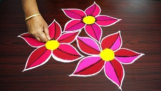 Simple New Year Flower Rangoli designs - Easy &