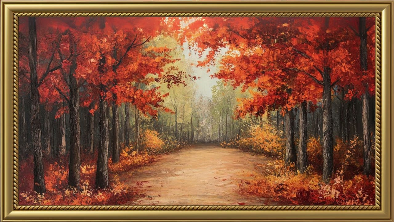 Vintage Autumn Forrest Painting | Gold Frame TV Art Screensaver for TV Wallpaper