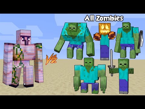 Enchanted Iron Golem Vs powerful Zombies / Minecraft Mob Battle