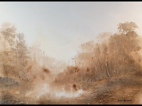 How to paint a Soft atmospheric tonalist watercolor landscape painting