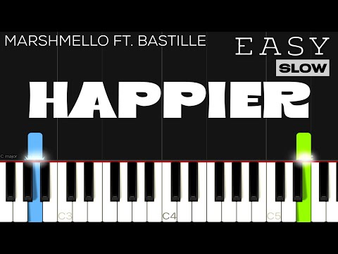 Marhsmello ft. Bastille - Happier | SLOW EASY Piano Tutorial