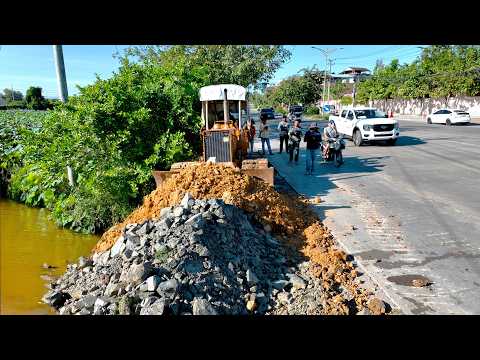 First Amazing Project! Landfill on Flooded Pond Using Skill Dozer D31P Pushing Stone with 5Ton Truck