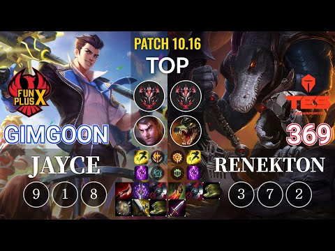 FPX GimGoon Jayce vs TES 369 Renekton Top - KR Patch 10.16