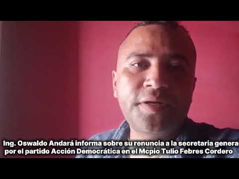 Renuncia secretario general de AD en Tulio Febres Cordero denunciando "injusticias internas"
