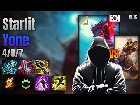 Starlit Mid Yone vs Azir lol KR solo rank Full Game 15.16 | Starlit 요네 vs 아지르