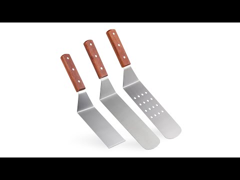 Spatule barbecue en lot de 3 Marron - Argenté - Bois manufacturé - Métal - 7 x 9 x 36 cm