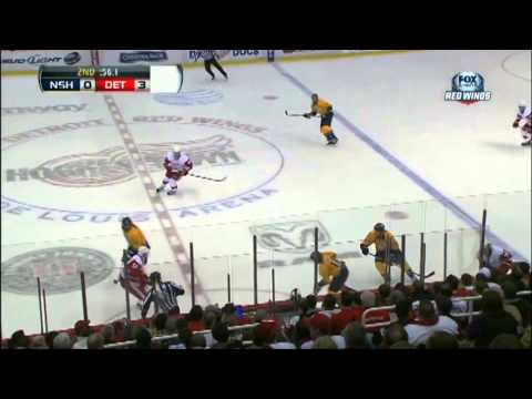 Daniel Cleary and Justin Abdelkader on the backcheck vs Predators Feb 23 2013