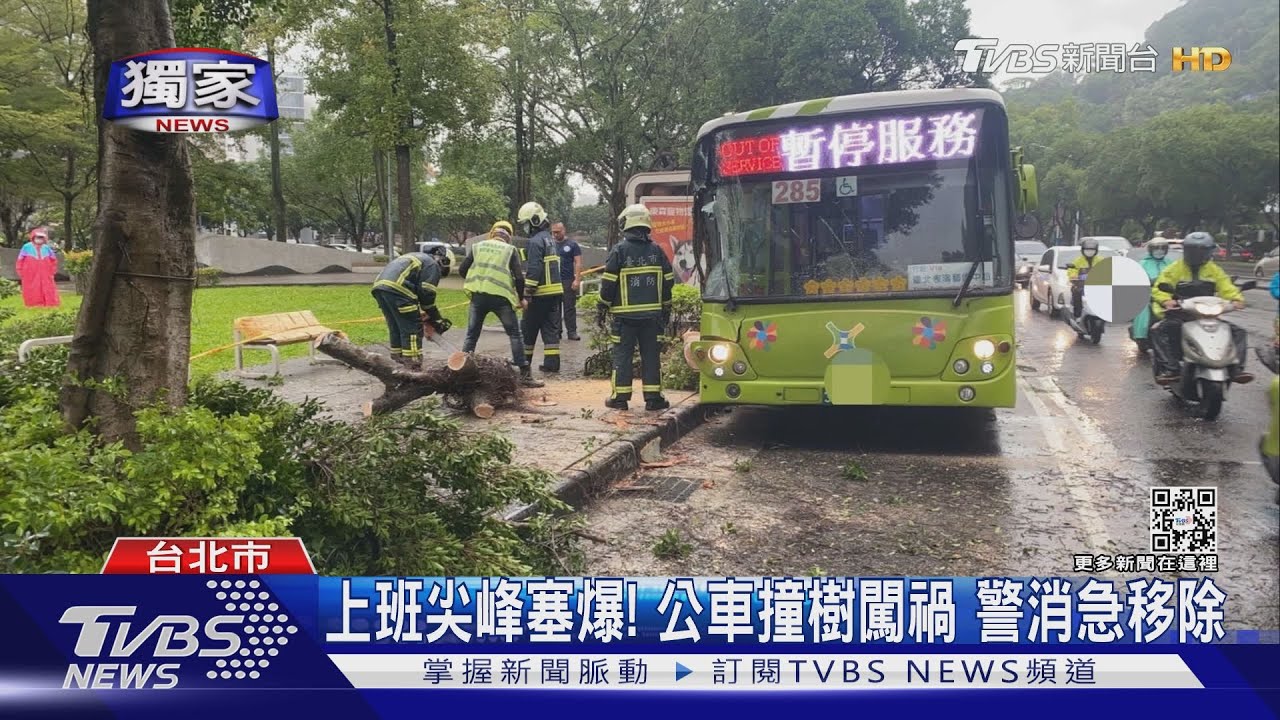 公車進站撞榕樹!10餘乘客驚嚇轉乘 中山北路上班塞爆