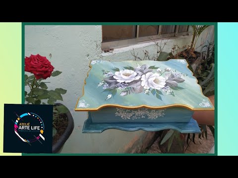 Caixa Porta Jóia // Decoupage Rosas Brancas e Pássaros By Mamiko