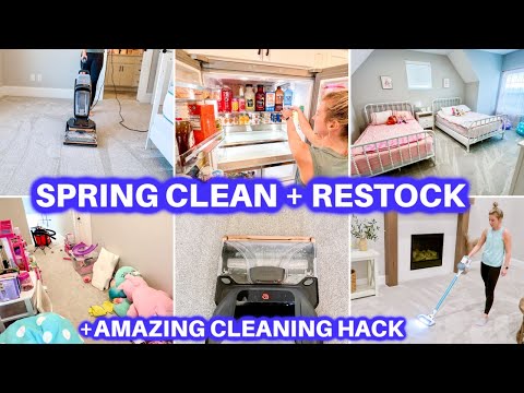 SPRING DEEP CLEAN WITH ME + FRIDGE RESTOCK | CLEANING MOTIVATION | CARPET CLEANING | CLEANING HOUSE