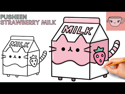 How To Draw Pusheen Cat - Strawberry Milk Carton | Cute Easy Step By Step Drawing Tutorial
