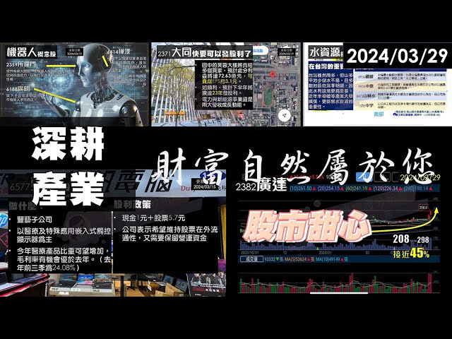 03/29【甜心盤後影音】深耕產業，財富自然屬於您－國統．大同．廣達．緯創．所羅門．天良．勁豐