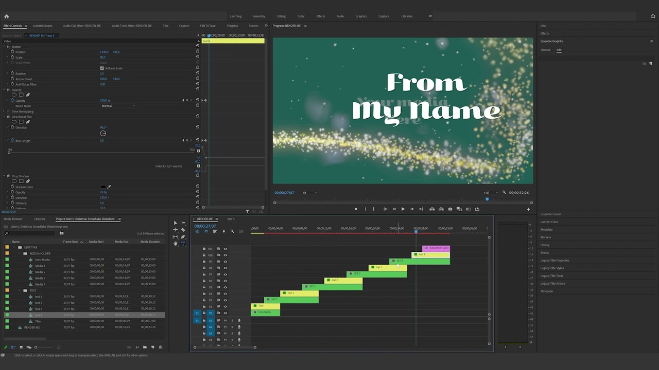 How to edit the Merry Christmas Snowflake Slideshow in Premiere Pro