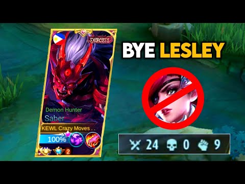 BYE LESLEY PHOBIA!! SABER NEW GODLY MODE BUILD AND EMBLEM IS HERE( NO DEATHS)