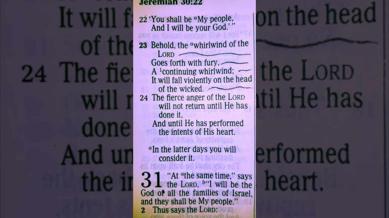 Jeremiah 30:23 (Behold, the whirlwind of The LORD goes forth with fury!) JESUS IS LORD