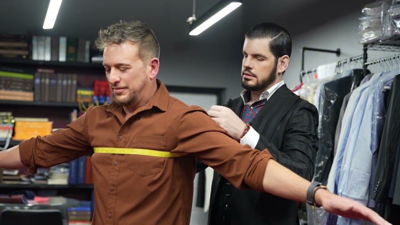 Custom tailor shop with elegant men's suits on display