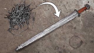 Forging DAMASCUS Viking Sword from NAILS