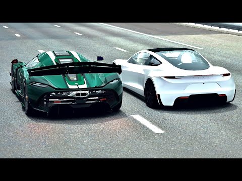 Koenigsegg Jesko Electric Concept vs Tesla Roadster - Drag Race 20 KM
