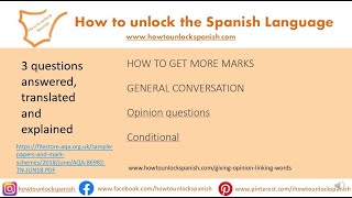 GCSE Spanish Speaking Exam, General Conversation. 3 questions and answers. Top marks AQA EDEXCEL 9-1